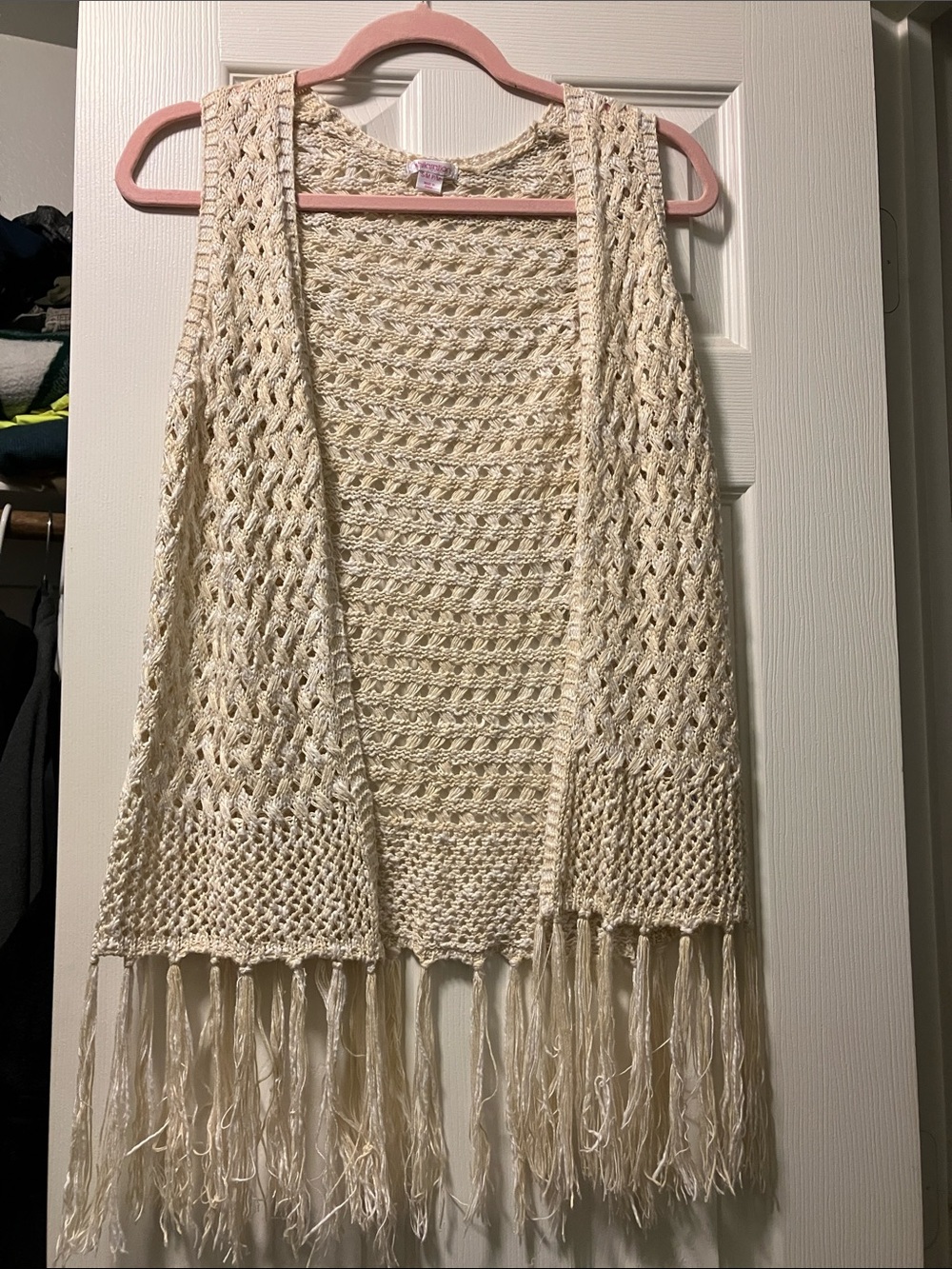Xhilaration Cream Crochet Fringe Open Vest
